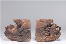 Two Antique Japanese Carved Wood Architectural Elements