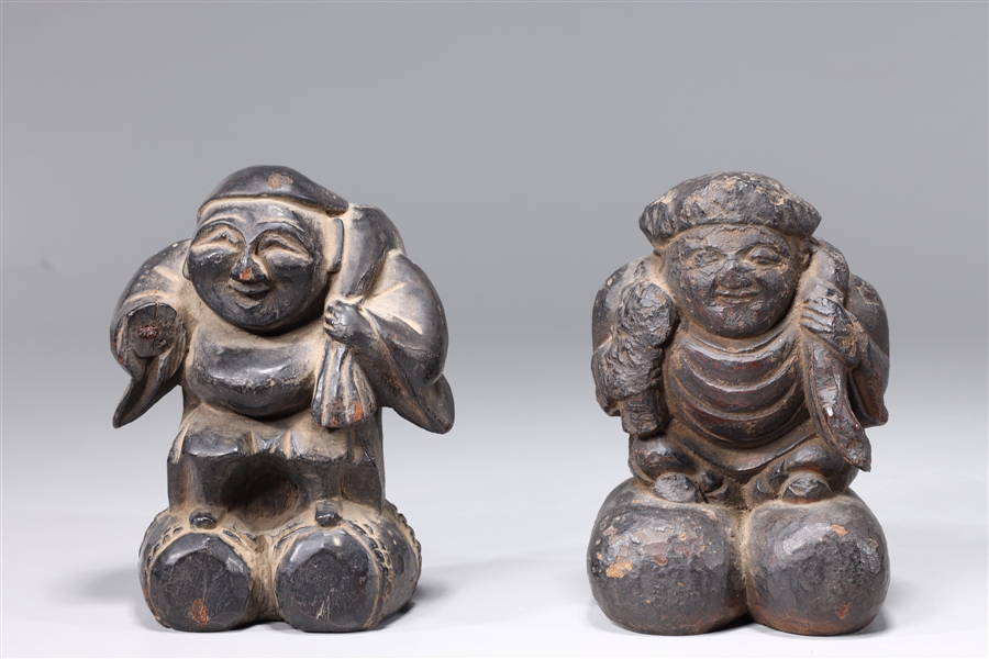 Two Antique Japanese Carved Wood Figures