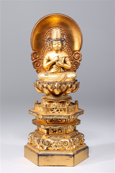 Elaborate Antique Japanese Gilt Wood Buddha