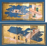 Pair of Antique Japanese Six-Panel Folding Screens