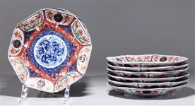 Twelve Antique Japanese Famille Verte Enameled Porcelain Plates