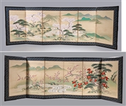 Two Antique Japanese Six-Panel Painted Screens