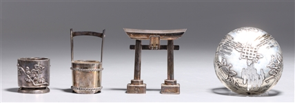 Group of Four Antique Japanese Silver Metalworks