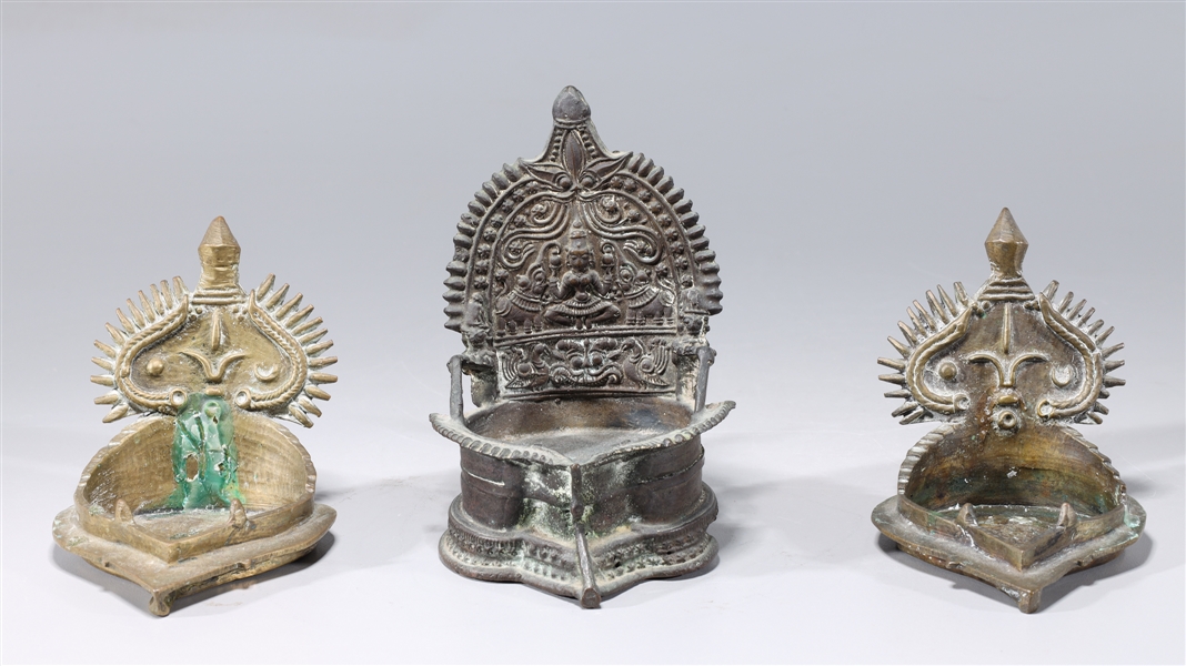 3 Antique Bronze Indian Oil Lamps