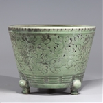 Large Chinese Celadon Glazed Porcelain Tripod Censer
