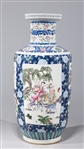 Chinese Famille Rose Blue & White Enameled Porcelain Rouleau Vase