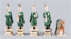 Group of Five Chinese Sancai Glazed Ceramic Figures