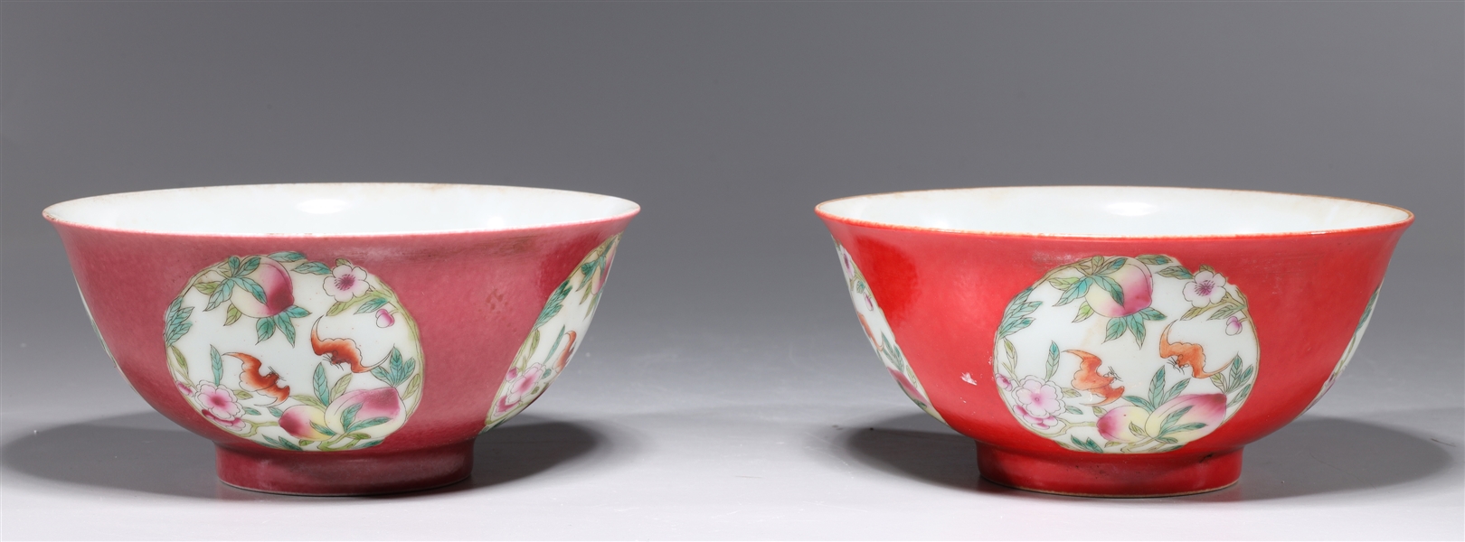 Two Chinese Red & Pink Porcelain Bowls