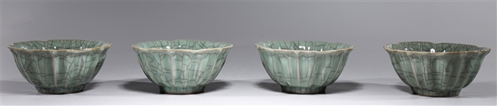 Group of Four Chinese Crackle Glazed Celadon Porcelain Bowls