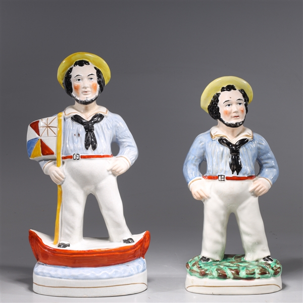Two Antique English Staffordshire Porcelain Sailor Figures