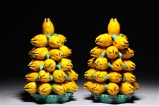 Pair of Chinese Stacked Buddhas Hand Porcelain Fruit Statues