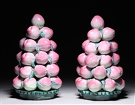 Pair of Chinese Porcelain Peaches Sculptures