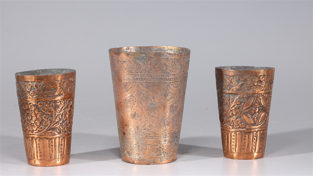 Three Antique Indian Copper Alloy Cups
