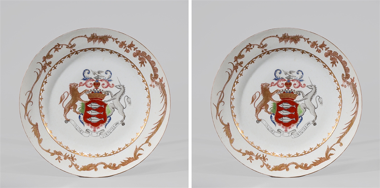Two Chinese Famille Rose Enameled Porcelain Plates