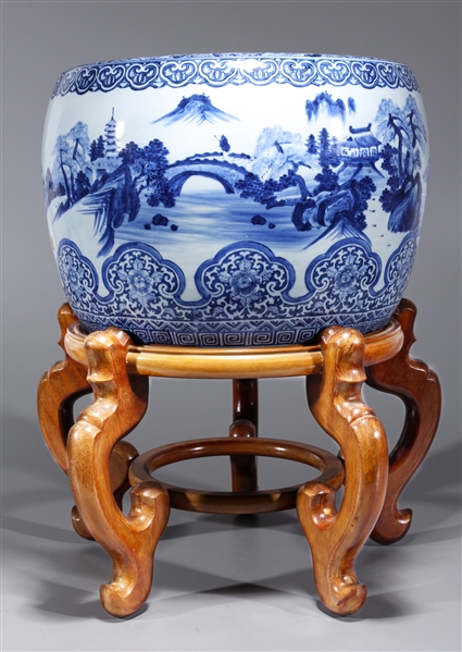 Large Japanese Blue & White Porcelain Hibachi