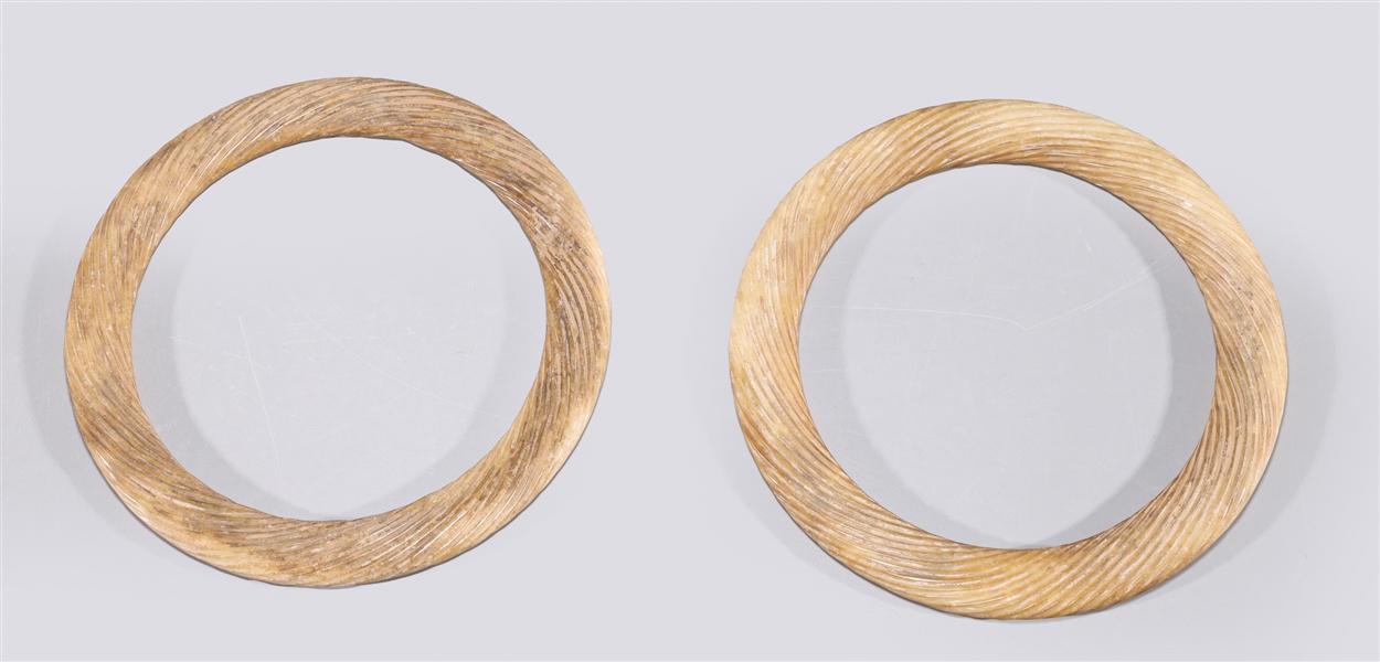 Pair of Chinese Archaistic Hardstone Bi Rings