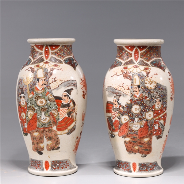 Pair Meiji Period Japanese Satsuma Vase