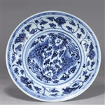 Chinese Late Ming Dynasty Blue & White Porcelain Dish
