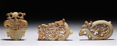 Three Chinese Carved & Gilt Jades