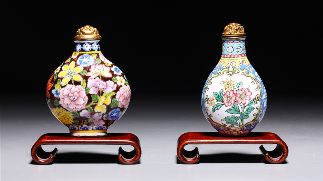 Two Chinese Enamel on Copper Snuff Bottles