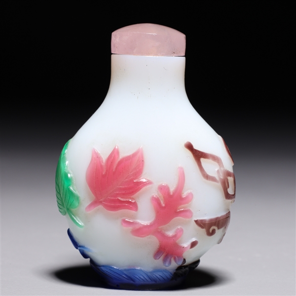 Chinese Six Color Beijing Glass Overlay Snuff Bottle