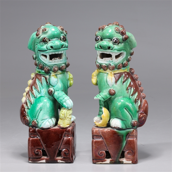 Pair Antique Chinese Porcelain Foo Lion