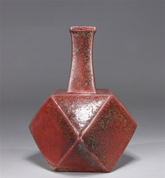 Korean Red Glazed Faceted Vase