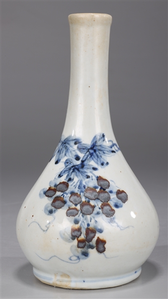 Korean Blue, Red & White Porcelain Bottle Vase
