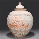 Chinese Tang Dynasty Painted Pottery Covered Jar