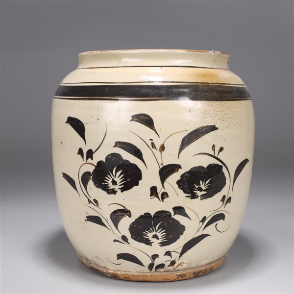 Large Chinese Yuan/Jin Dynasty Cizhou Glazed Barrel-form Jar