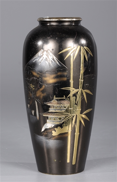 Japanese bronze Vase Inlaid Depicting Mt. Fuji