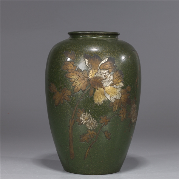 Vintage Japanese Bronze Mixed-Metal Vase