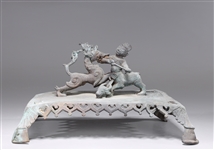 Antique Indian Bronze Scene on Stand