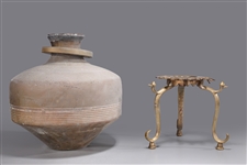 Antique Indian Brass Pot Atop Stand