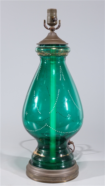 Green Gilt Glass Vase mounted as Lamp