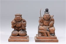 Pair of Antique Japanese Carved Wood Figures