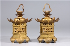 Two Antique Japanese Gilt Metal Lanterns