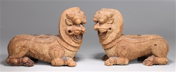 Two Antique Thai Wood Lions