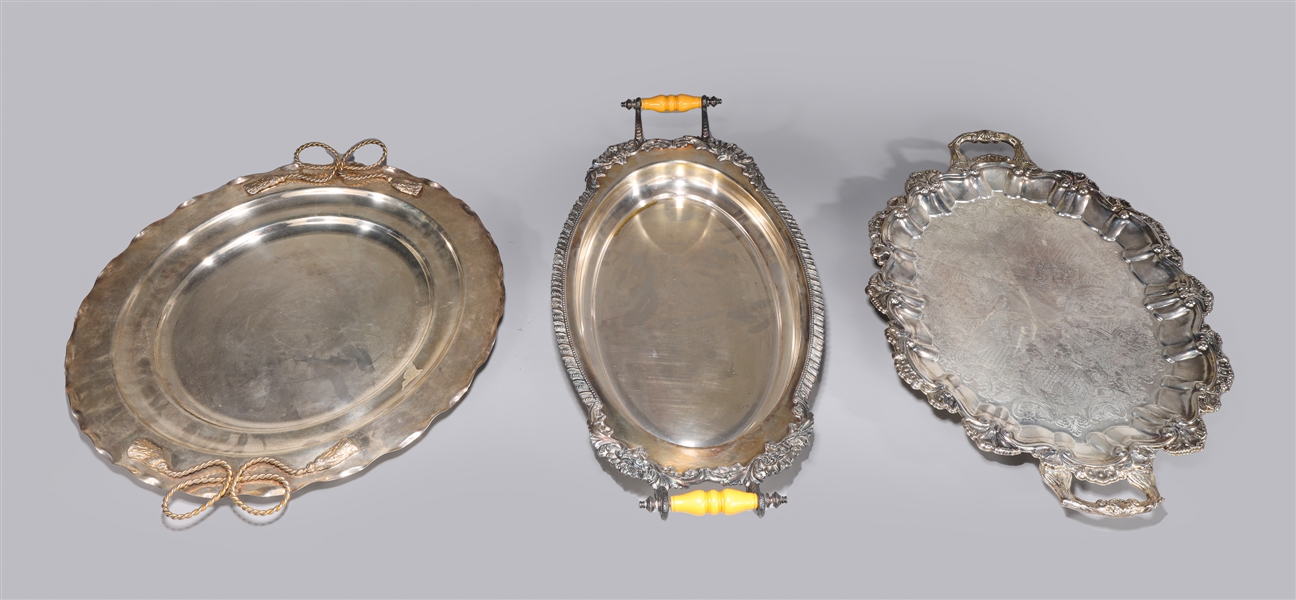 Group of Three Silver Plate Handled Serving Trays
