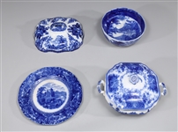 Group of Four Antique Flow Blue China, Staffordshire, Middleport