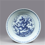 Chinese Blue and White Porcelain Dragon and Phoenix Dish
