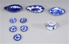 Group of Nine Antique Flow Blue Porcelain