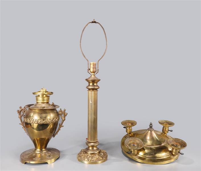 Group of 3 Vintage Brass Lamps & Lighting Fixture