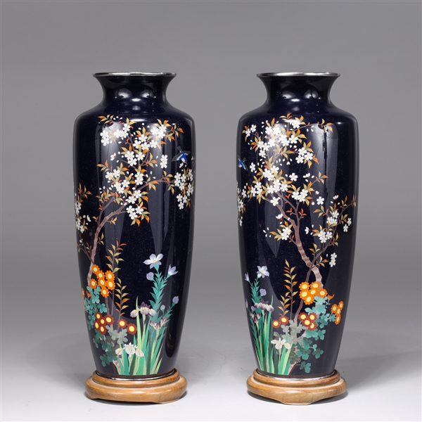 Pair Japanese Cloisonne Enameled Vases