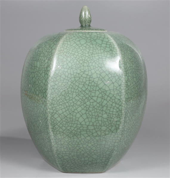 Chinese Crackle Glazed Covered Porcelain Jar