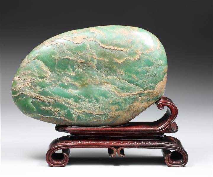 Carved Chinese Hardstone with Mahogany Stand