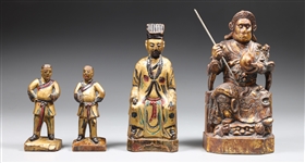 Group of Four Carved Chinese Sculptures in Gilt Finish