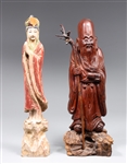 Group of Two Carved Chinese Wood Statues