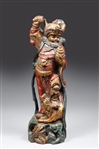 Carved Chinese Warrior in Red and Gilt Finish