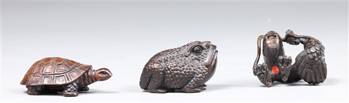 Group of Three Carved Netsuke, Reptiles